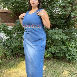 Vintage Embroidered Denim Tulip Dress